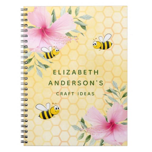 Bumble bees honeycomb pink florals craft ideas notebook