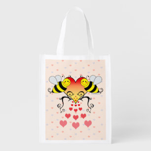 Bumble Bees Love Hearts Grocery Bag