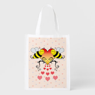 Bumble Bees Love Hearts Grocery Bag