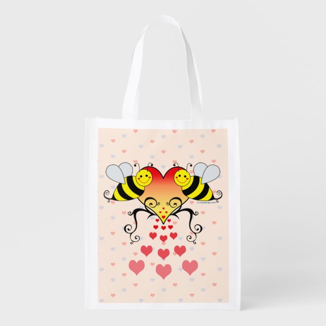 Bumble Bees Love Hearts Grocery Bag (Front)