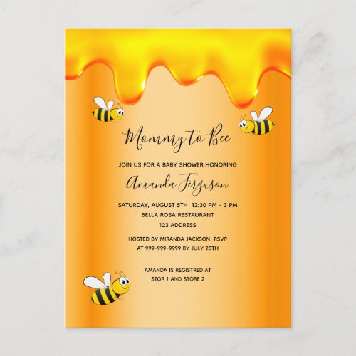 Bumble bees Mommy to bee gold honey baby shower Postcard