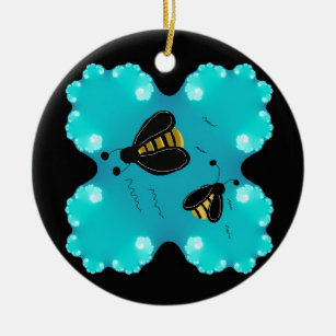Bumble Bees on a Flower Ceramic Ornament