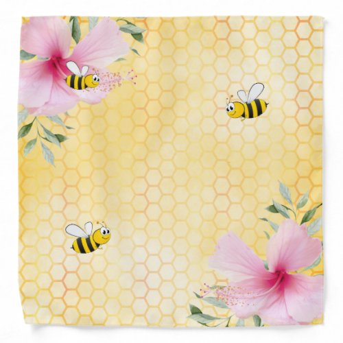 Bumble bees pink florals yellow honeycomb bandana