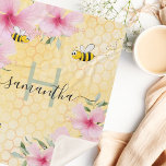 Bumble Bees Pink Florals Yellow Honeycomb Monogram Sherpa Blanket at Zazzle