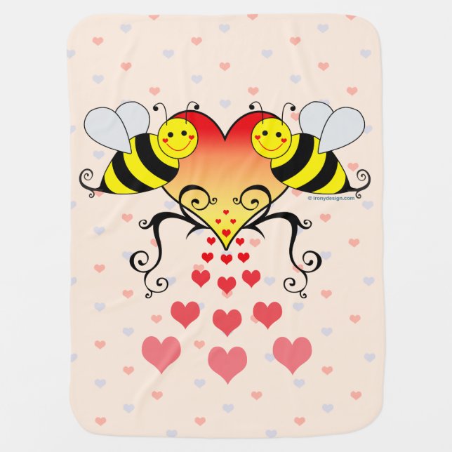 Bumble Bees With Hearts Design Baby Blanket (Front)
