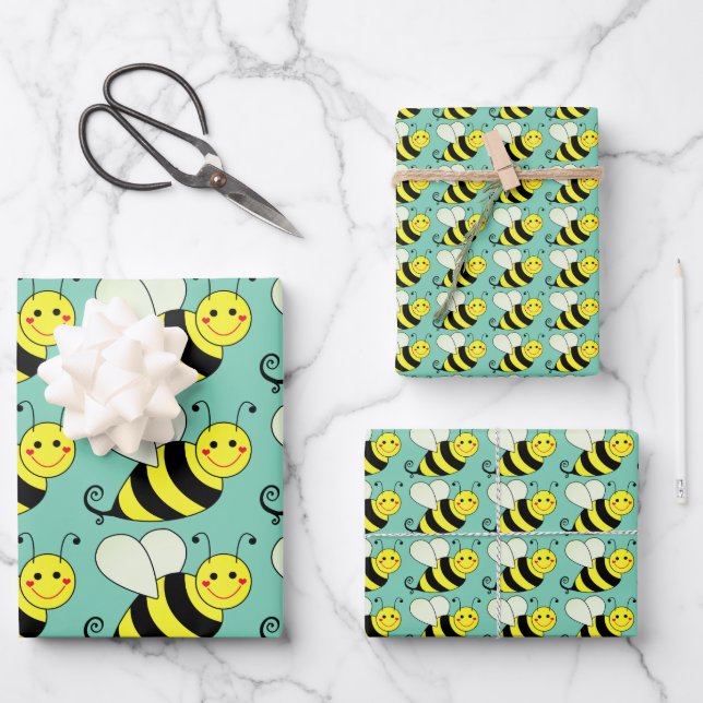 Bumble Bees Wrapping Paper Sheets (Front)