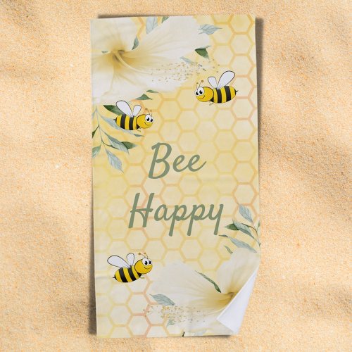 Bumble bees yellow floral bee happy beach towel
