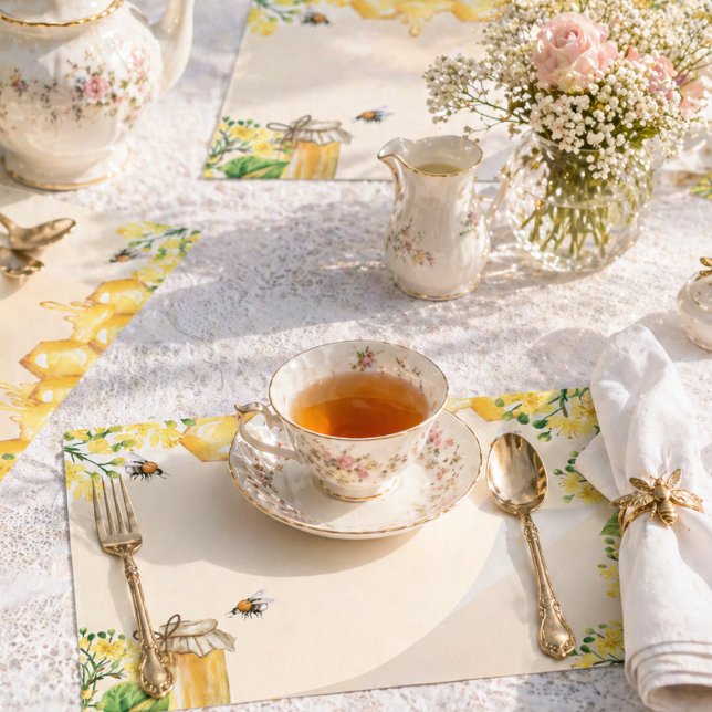 Bumble bees yellow floral honeycomb paper placemat (Creator Uploaded)
