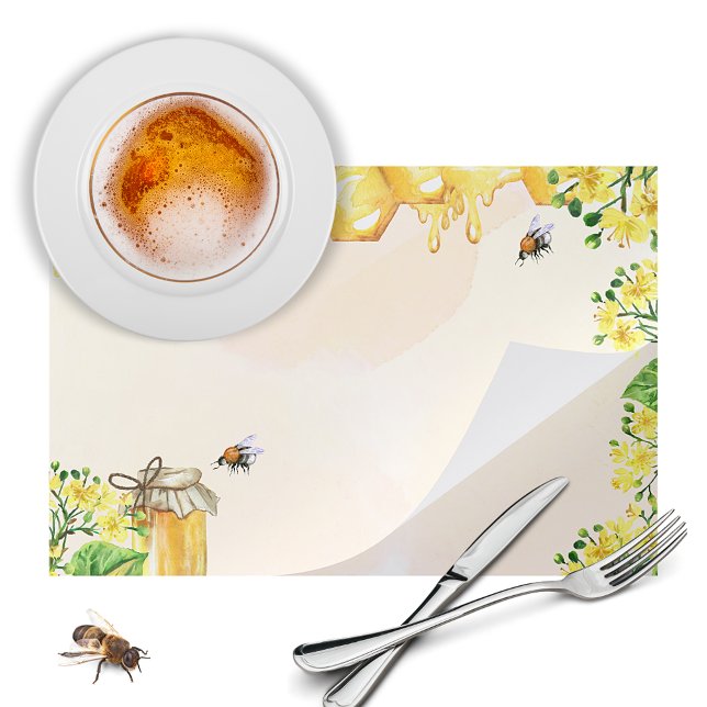 Bumble bees yellow floral honeycomb paper placemat (Creator Uploaded)