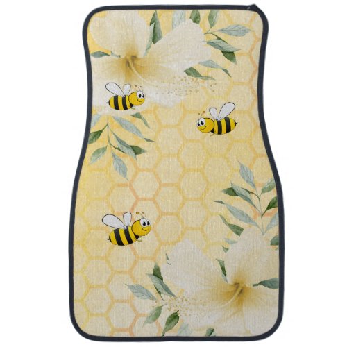 Bumble bees yellow honeycomb floral car floor mat