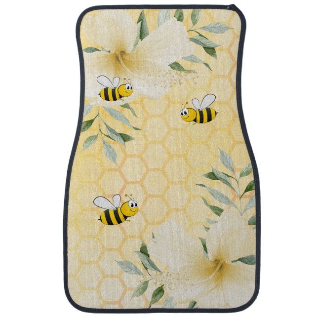 Bumble bees yellow honeycomb floral car floor mat (Front)