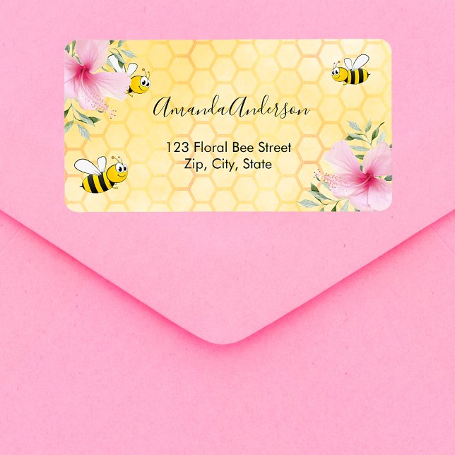Bumble bees yellow honeycomb floral return address label (Creator Uploaded)