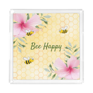 Bumble bees yellow honeycomb florals bee happy acrylic tray