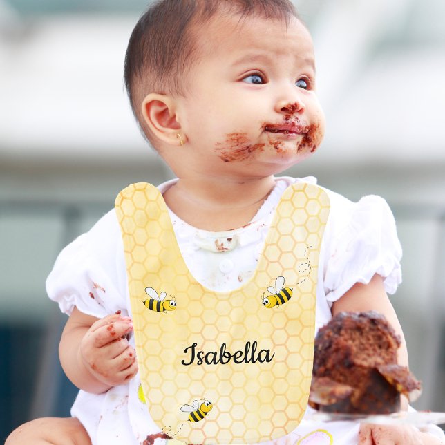 Bumble bees yellow honeycomb monogram baby bib (Creator Uploaded)
