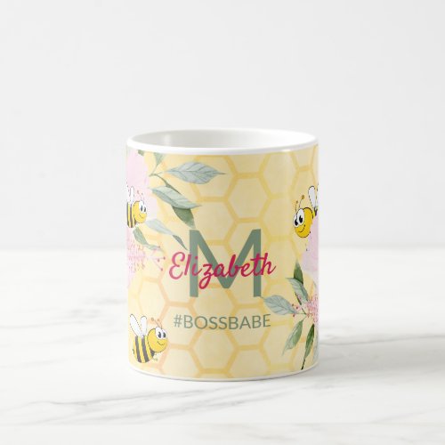 Bumble bees yellow honeycomb name bossbabe coffee mug