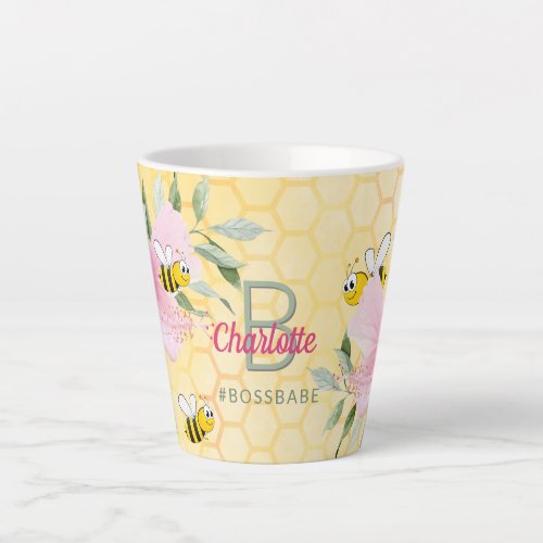 Bumble bees yellow honeycomb pink bossbabe latte mug