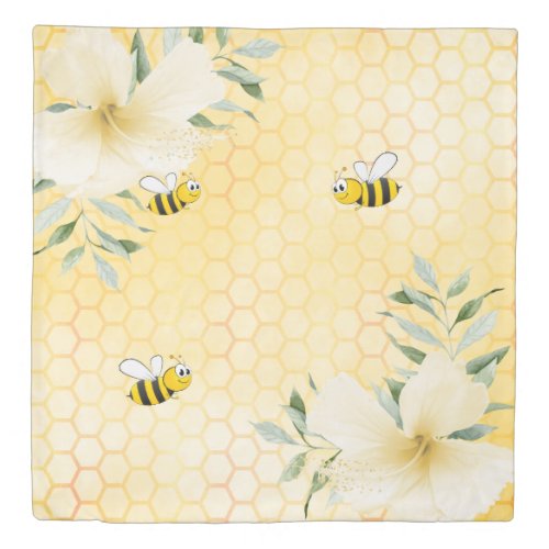 Bumble bees yellow honeycomb sweet floral duvet cover