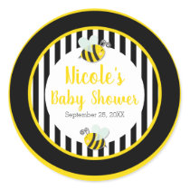 Bumble Black White Yellow Bee Theme Baby Shower Classic Round Sticker