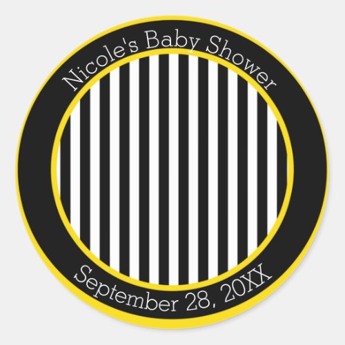 Bumble Black White Yellow Bee Theme Baby Shower Classic Round Sticker