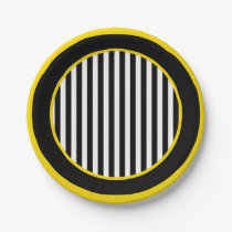 Bumble Black White Yellow Bee Theme Baby Shower Paper Plates