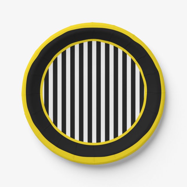 Bumble Black White Yellow Bee Theme Baby Shower Paper Plates (Front)
