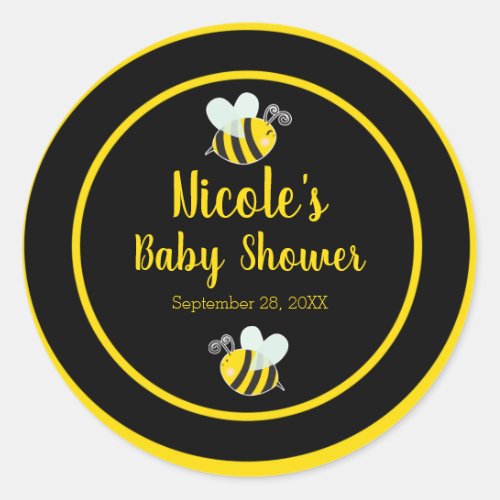 Bumble Black  Yellow Bee Theme Baby Shower Classic Round Sticker