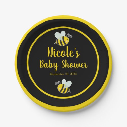 Bumble Black  Yellow Bee Theme Baby Shower Paper Plates