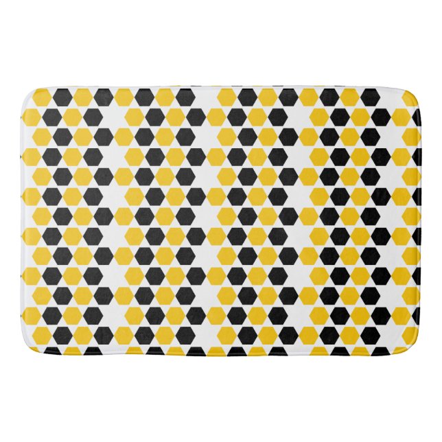 Bumble Black Yellow Geometric Hexagram Hex Pattern Bath Mat (Front)