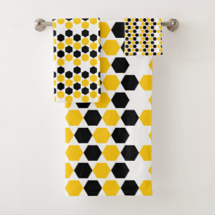Bumble Black Yellow Geometric Hexagram Hex Pattern Bath Towel Set