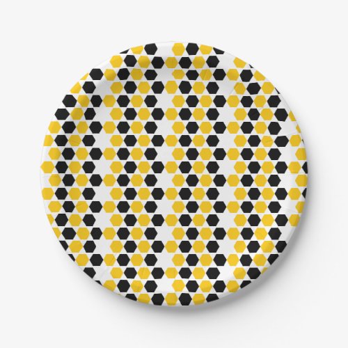 Bumble Black Yellow Geometric Hexagram Hex Pattern Paper Plates