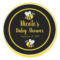 Bumble Black & Yellow White Bee Theme Baby Shower Classic Round Sticker