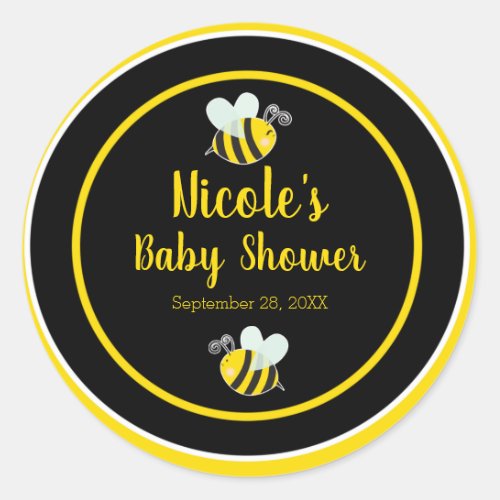 Bumble Black  Yellow White Bee Theme Baby Shower Classic Round Sticker