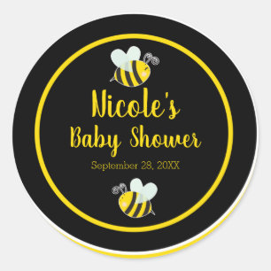 Bumble Black & Yellow White Bee Theme Baby Shower Classic Round Sticker