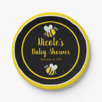 Bumble Black & Yellow White Bee Theme Baby Shower Paper Plates