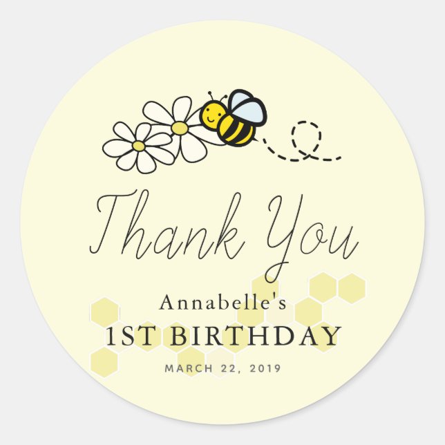 Bumble/Honey Bee Any Age Birthday Thank You Classic Round Sticker (Front)