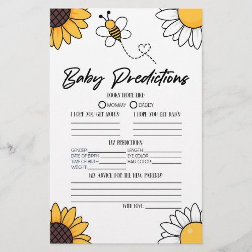 Bumble Honey Bee Baby Shower Predictions Activity Stationery