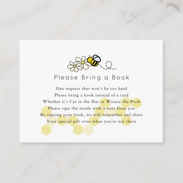 Bumble / Honey Bee Daisy White Please Bring a Book Enclosure Card ...