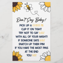 Bumble Honey Bee Don't Say Baby Shower Game Stationery