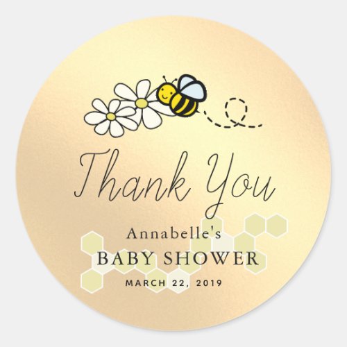  BumbleHoney Bee Gold Baby Shower Classic Round S Classic Round Sticker