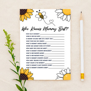 Bumble Honey Bee Who Knows Mommy Baby Shower Game Stationery