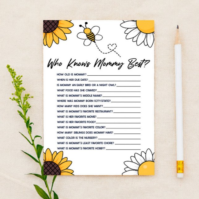 Bumble Honey Bee Who Knows Mommy Baby Shower Game Stationery (Creator Uploaded)