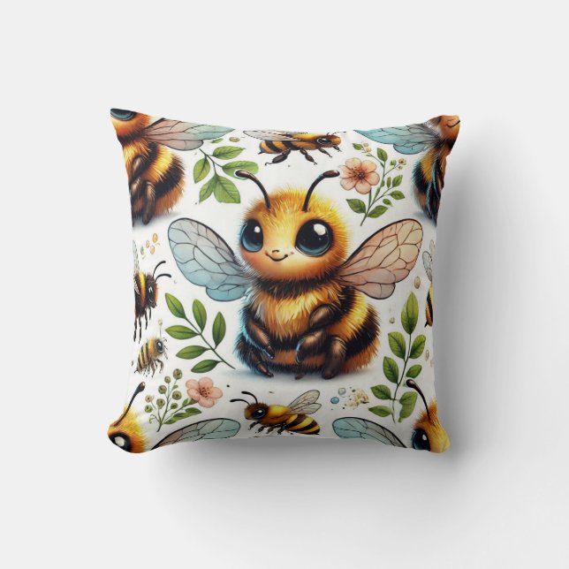 Bumble of Joy Throw Pillow (Front)