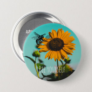Bumble Tennis with Sunflower Background Button