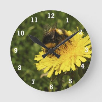 Bumblebee 1 Round Clock by MarianaEwa at Zazzle