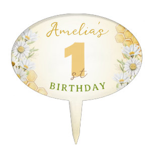 Bumblebee 1st First Birthday Bee Daisy Wildflower Cake Topper