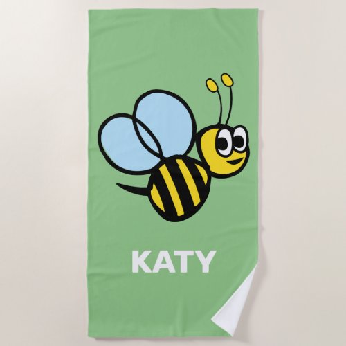 Bumblebee Adorable Kids Yellow Bee Green Beach Towel