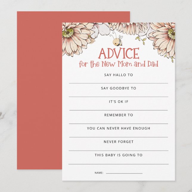 Bumblebee Advice Mom for Dad Baby Shower Game Card (Front/Back)