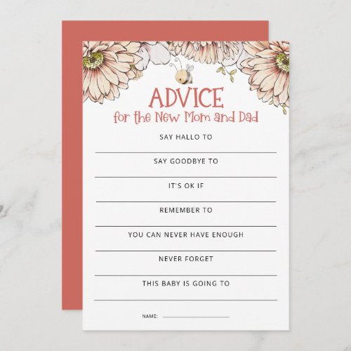 Bumblebee Advice Mom for Dad Baby Shower Game Card