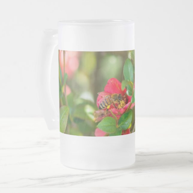 Bumblebee And Azalea Frosted Glass Beer Mug (Front Left)