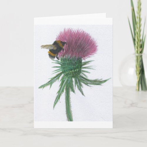 bumblebee and scottish thistle greetings card